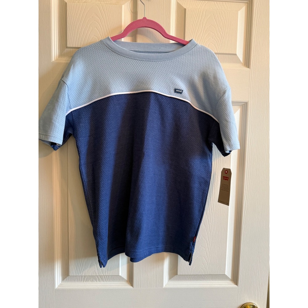 Levis Boys Blue Colorblock Mesh Knit Short Sleeve Tee Shirt Size L 12-13 Yrs NWT